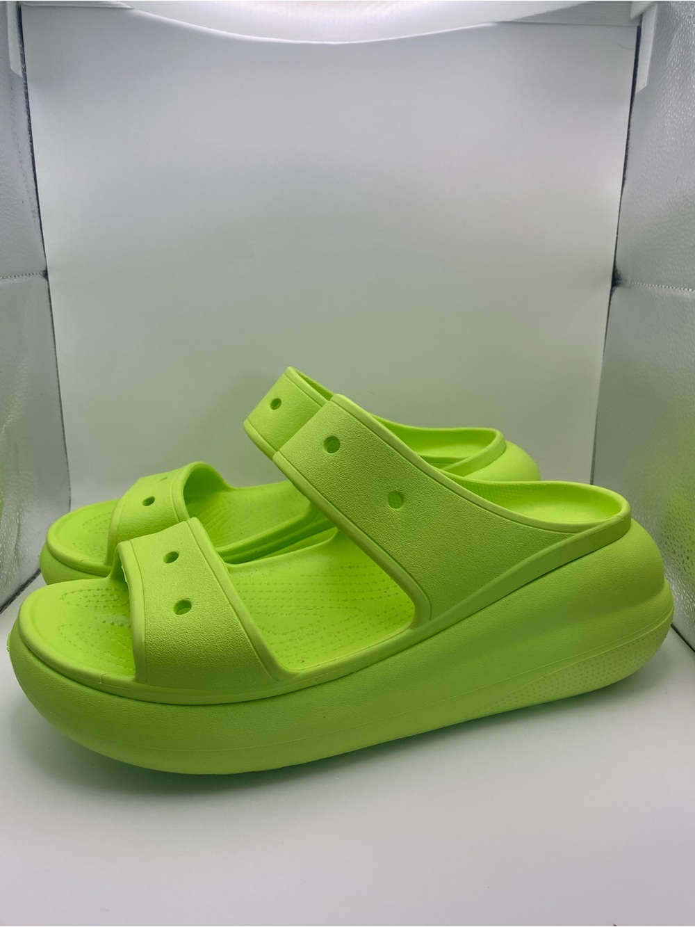 CROCS Neon Lime Platform Double-Strap Slides - Picture 2 of 9